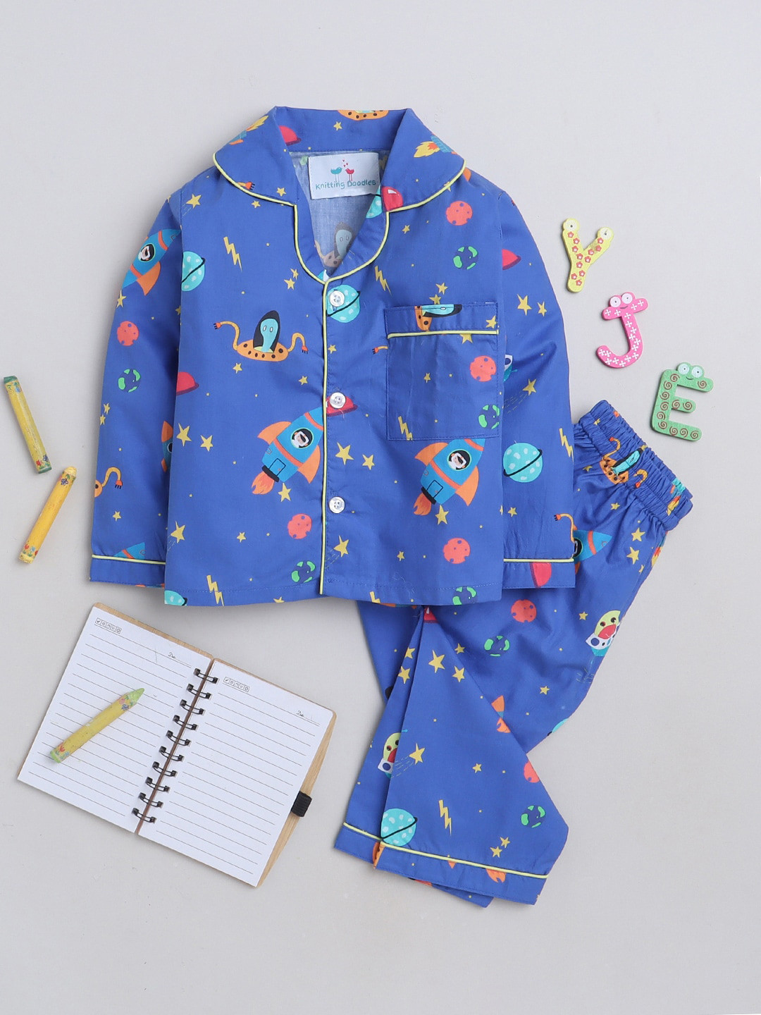 Knitting Doodles Kids Conversational Printed Shirt With Pyjamas