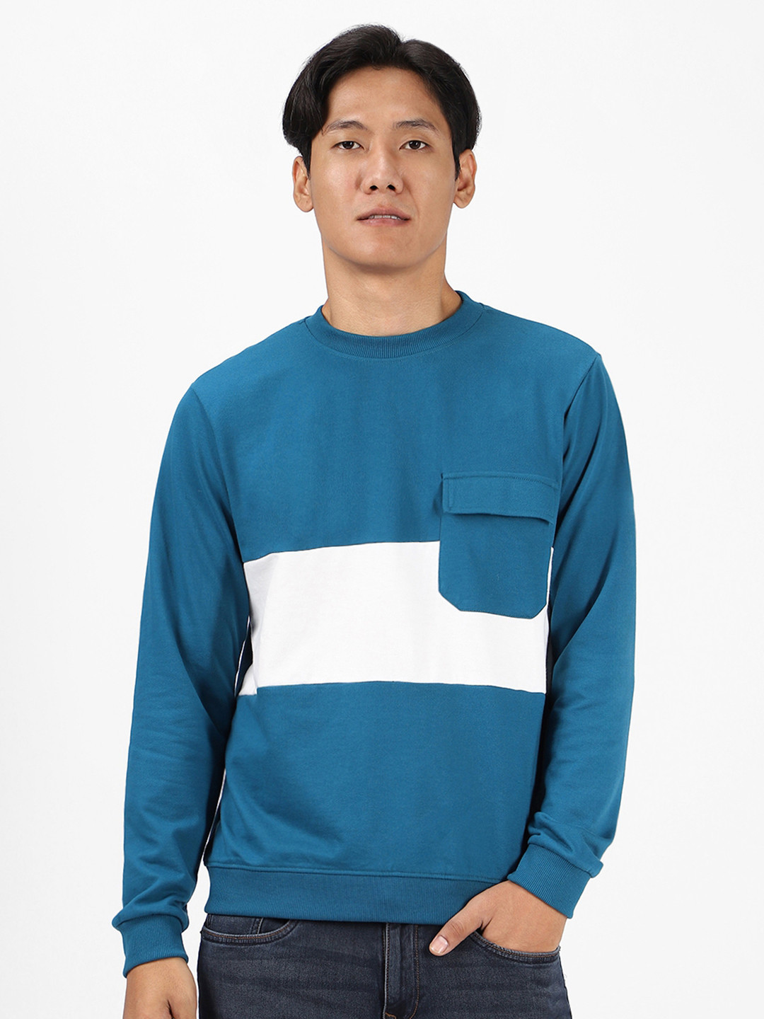 Urbano Fashion Men Colourblocked Pockets Sweatshirt
