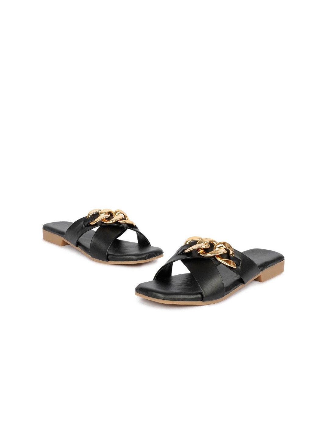 stylzrepublic Chained Cross Strap Open Toe Flats