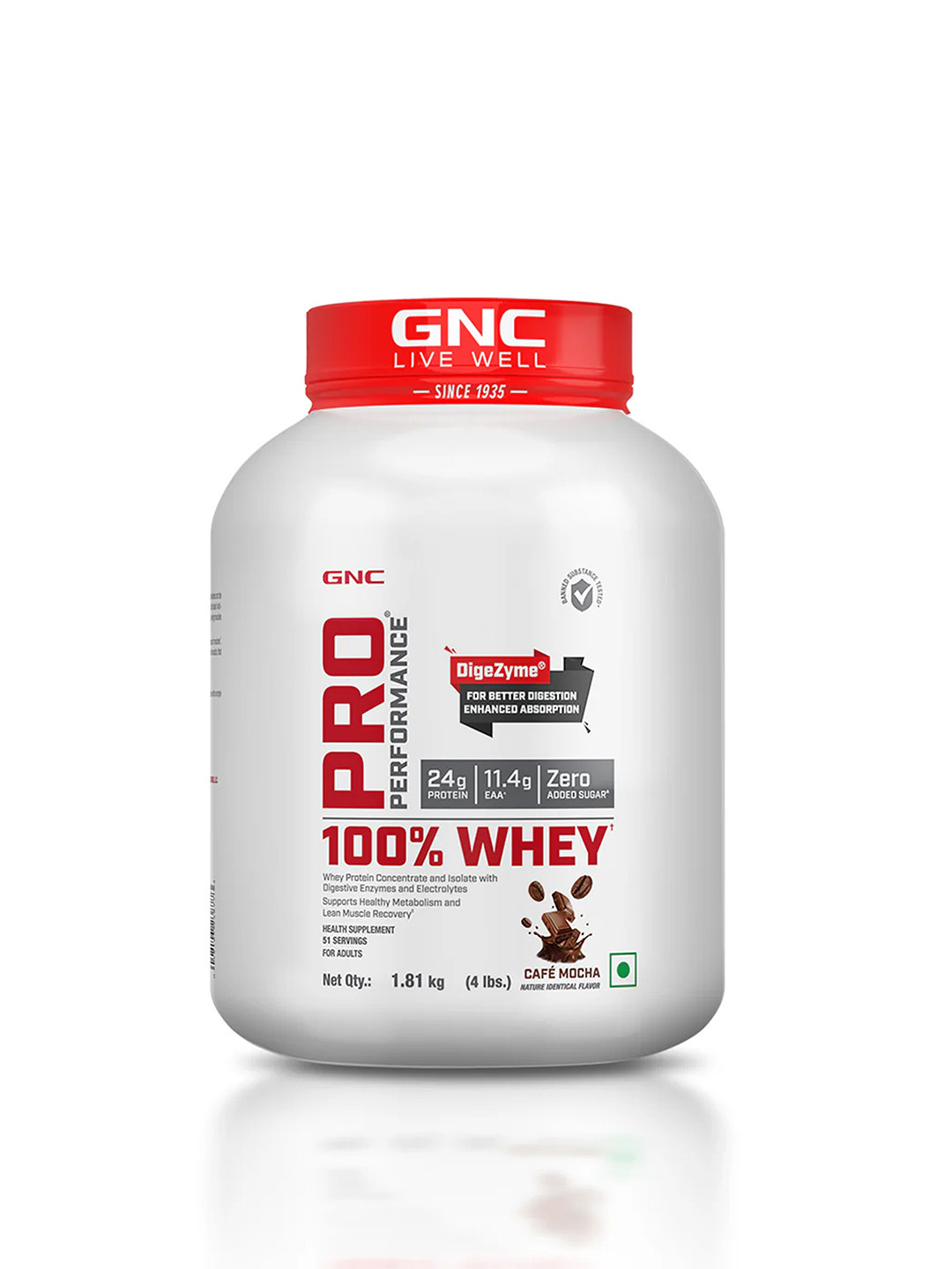 GNC Pro Performance 100% Whey Protein for Lean Muscle Gains - Cafe Mocha Flavour - 1.81Kg