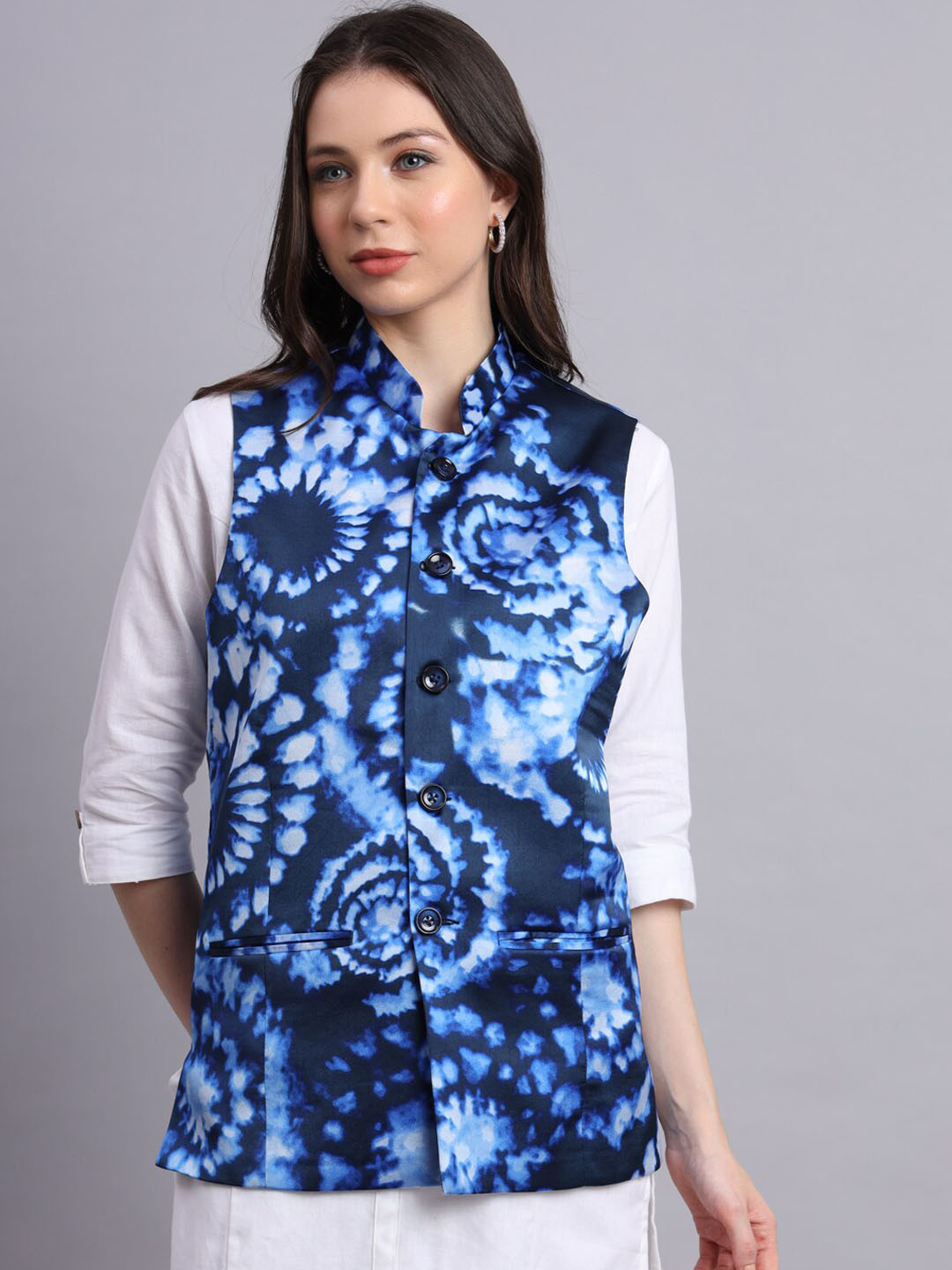 Vastraa Fusion Tie Dyed Satin Nehru Jacket