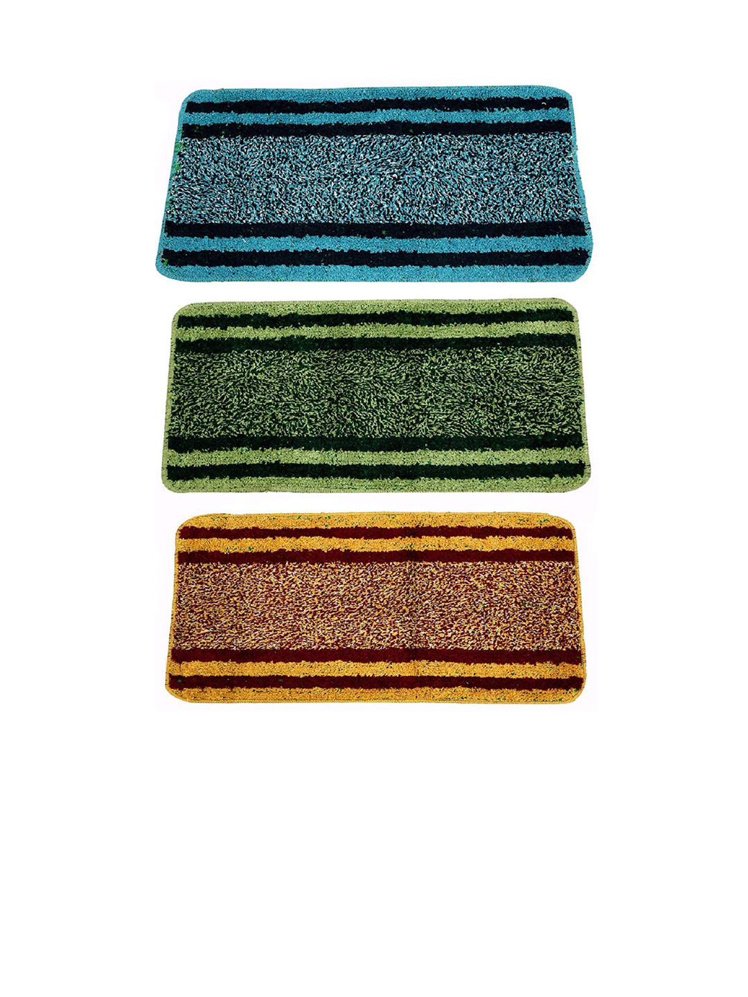 Kuber Industries Set of 3 Pink Rectangular Design Soft Cotton Door Mats