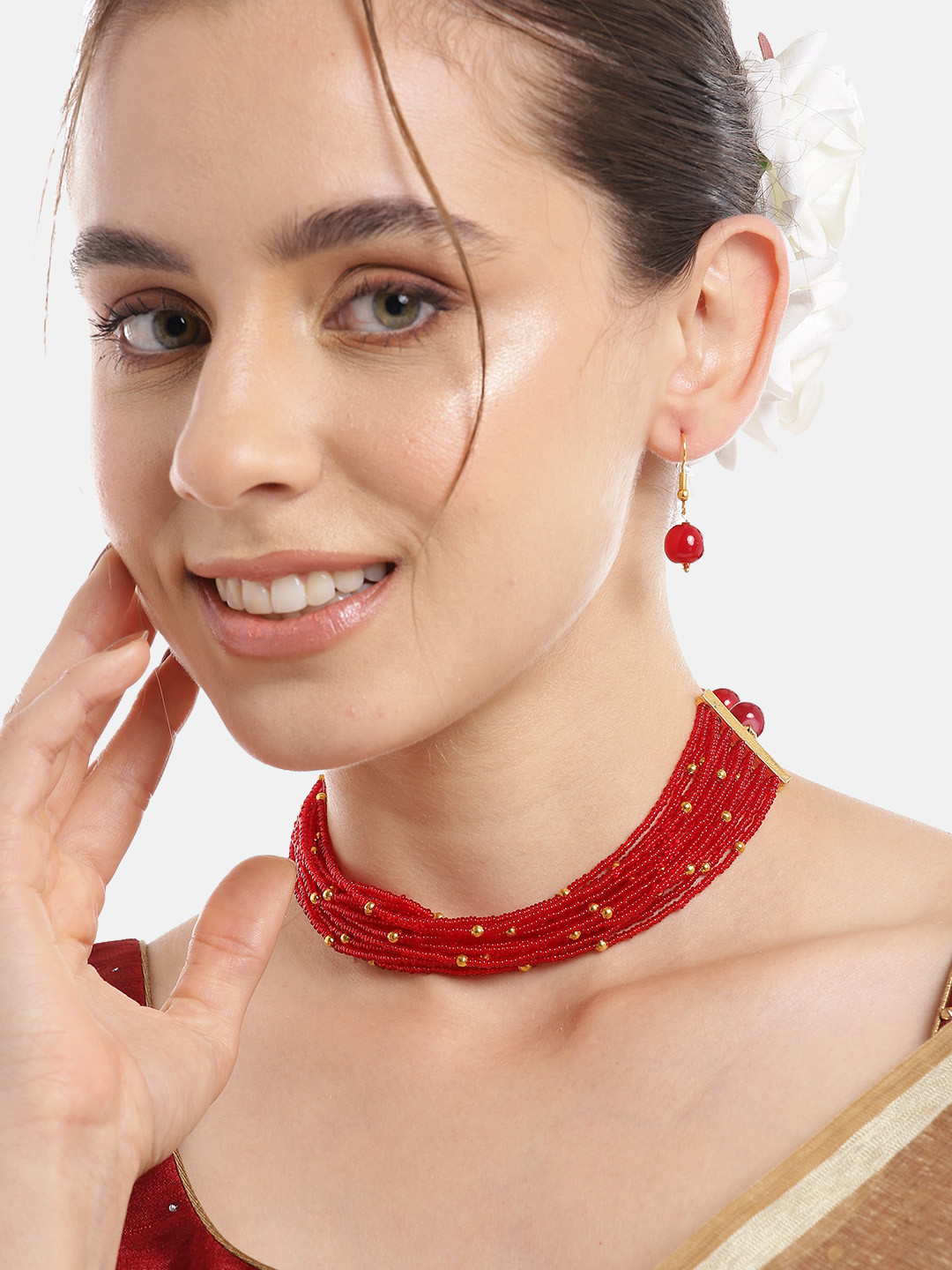 Anouk Women Gold-Plated Onyx Studded Choker Necklace with Earrings