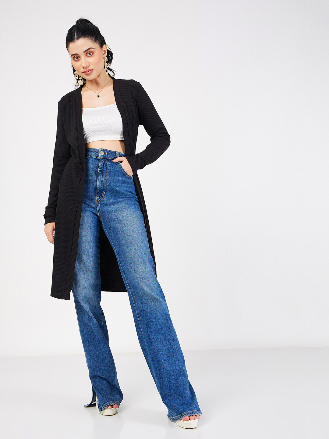 SASSAFRAS Ribbed Knitted Open Front Shrug