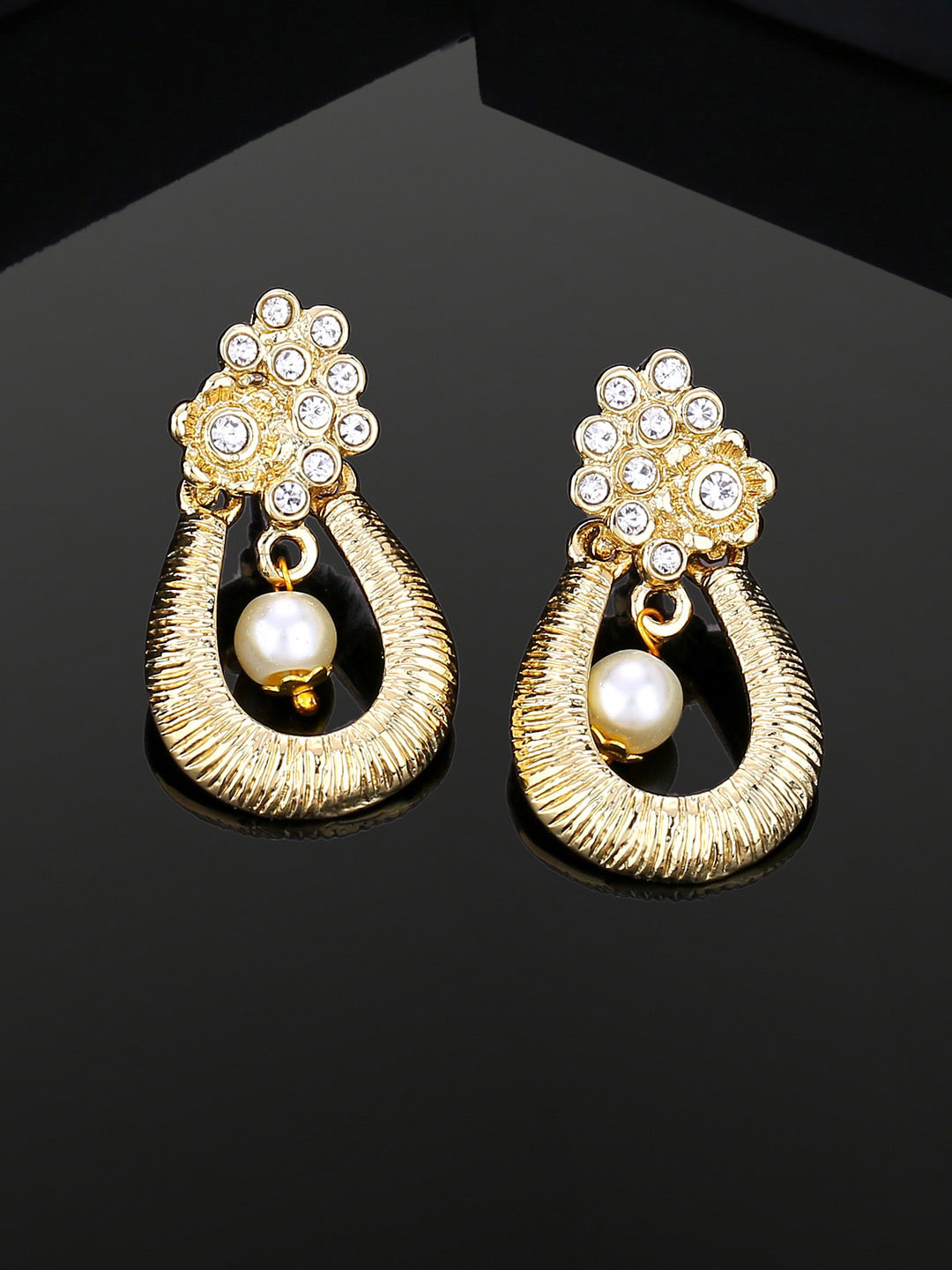 Estele Gold-Plated Pearl Beaded Teardrop Shaped Drop Earrings