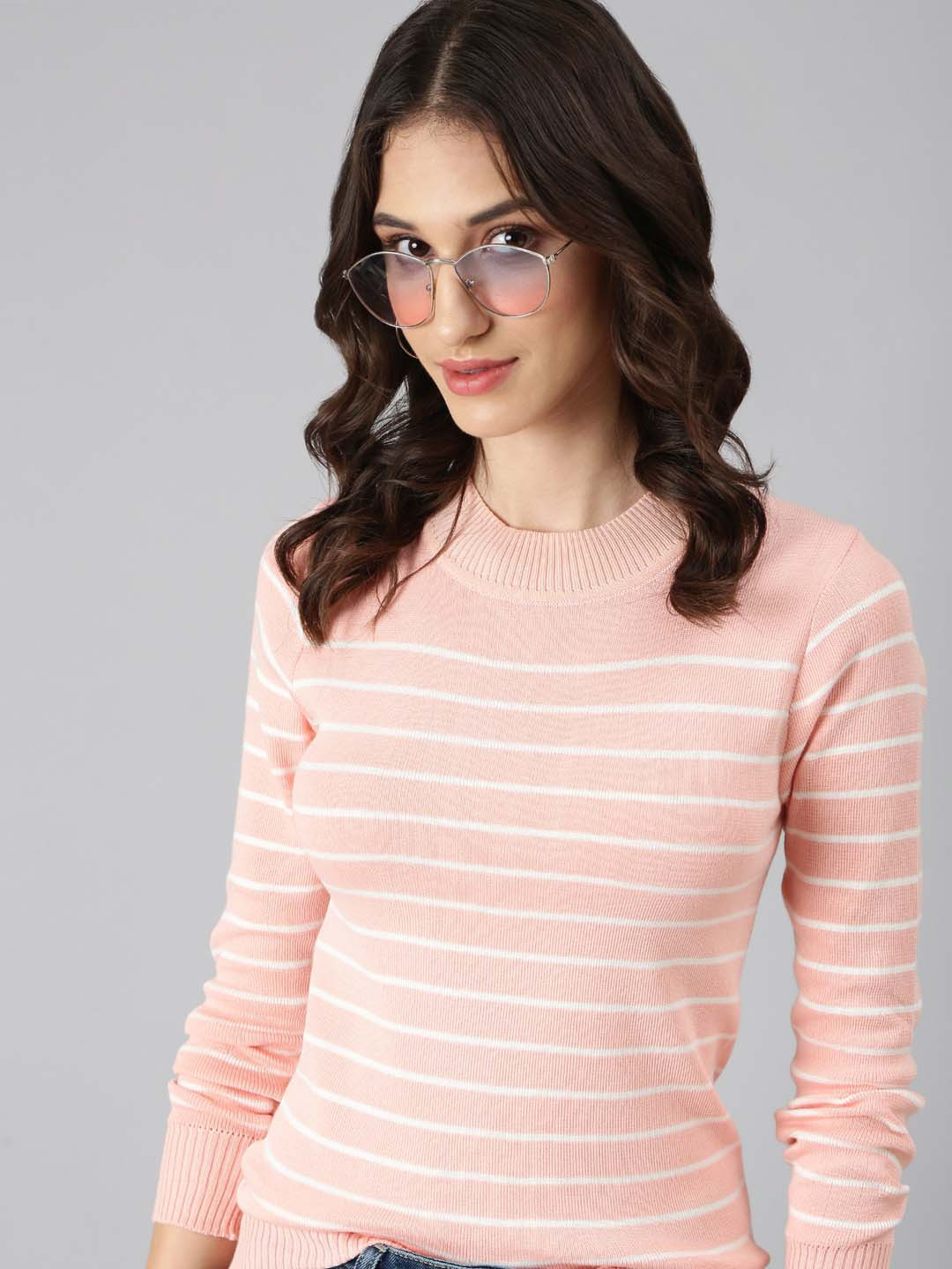SHOWOFF Regular Fit Striped Round Neck Long Sleeve Acrylic T-shirts