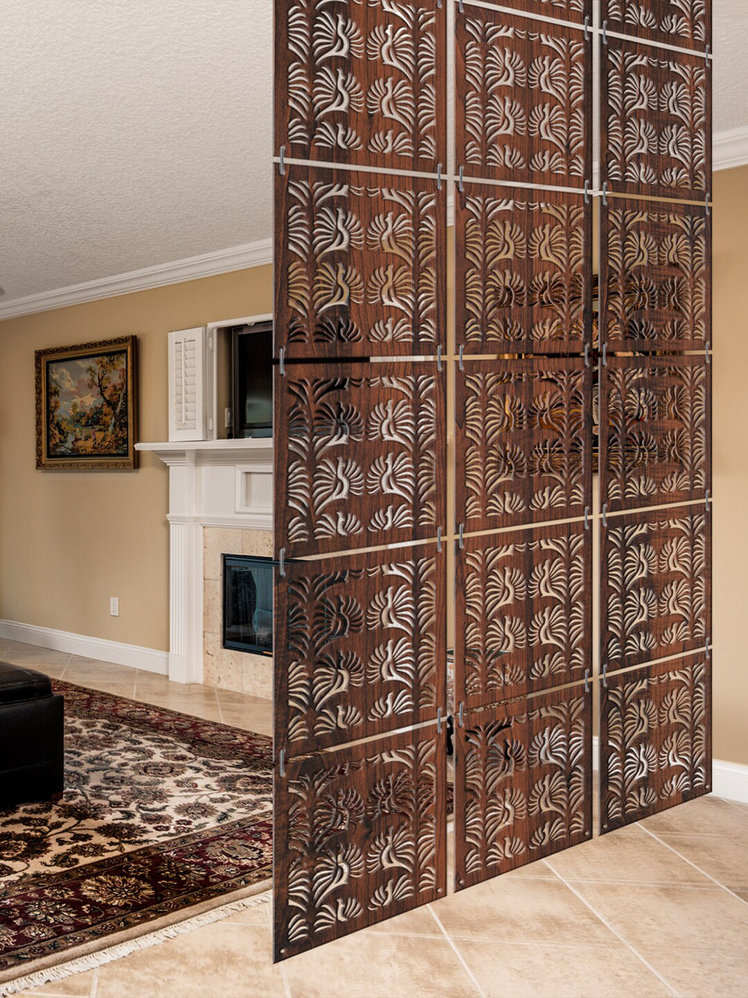 RANDOM Room Divider Brown 12 Pieces Ethnic Motifs Wood Window Blinds