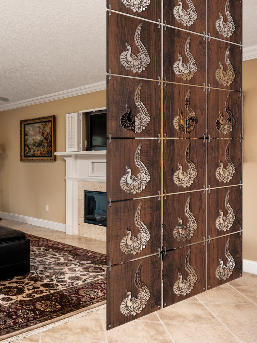 RANDOM Room Divider Brown & White 12 Pieces Ethnic Motifs Window Blinds