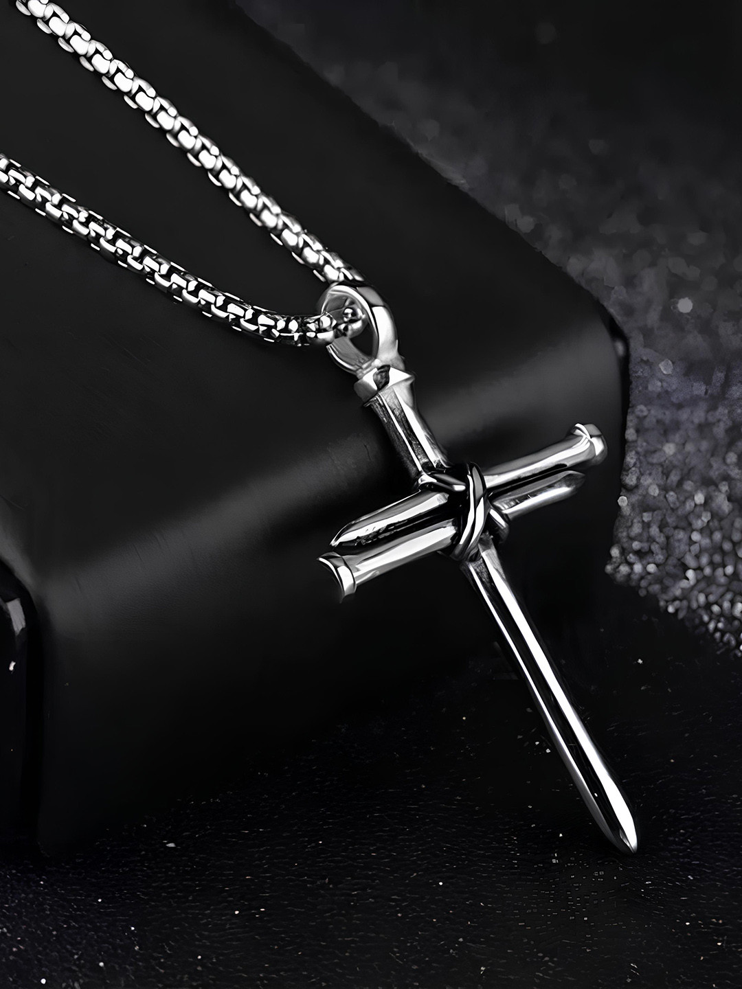 KARISHMA KREATIONS Silver Plated Christian Crucifix Jesus Cross Pendant With Chain