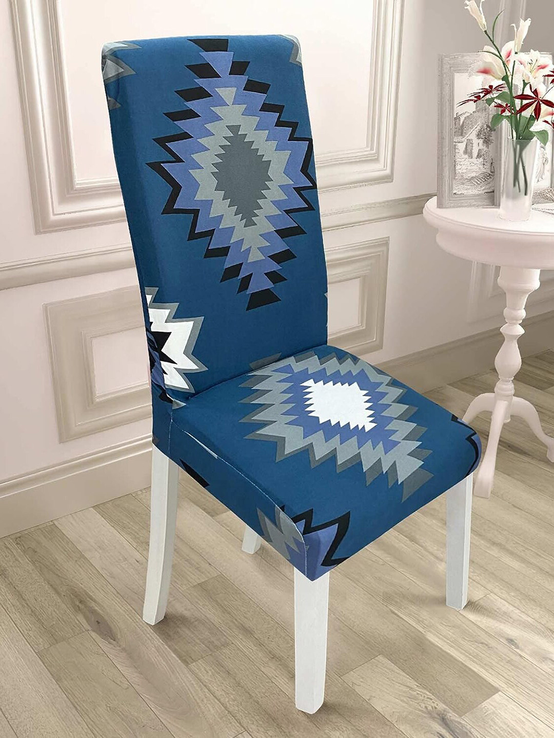 HOUSE OF QUIRK Blue 2 Pieces Printed Stretch Removable Chair Covers