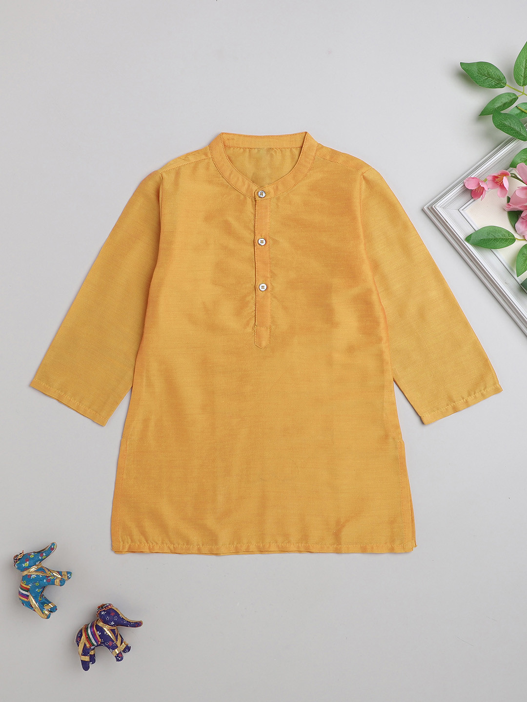 The Magic Wand Boys Band Collar Long Sleeves Straight Kurta