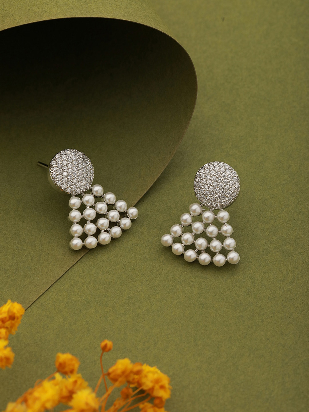Saraf RS Jewellery Silver-Plated Contemporary Drop Earrings