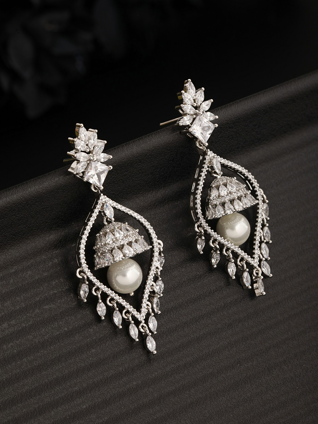 Saraf RS Jewellery Silver-Plated Cubic Zirconia Studded Jhumka