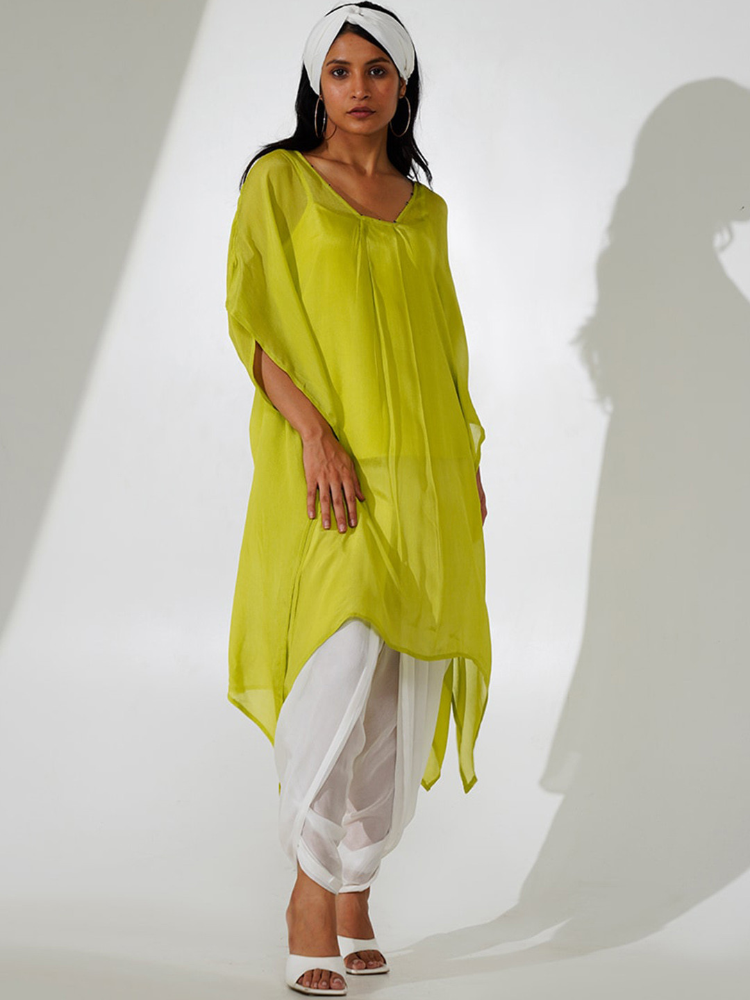 indy Raaga Beads and Stones Asymmetric Kaftan Fusion Kurta with Dhoti Pants