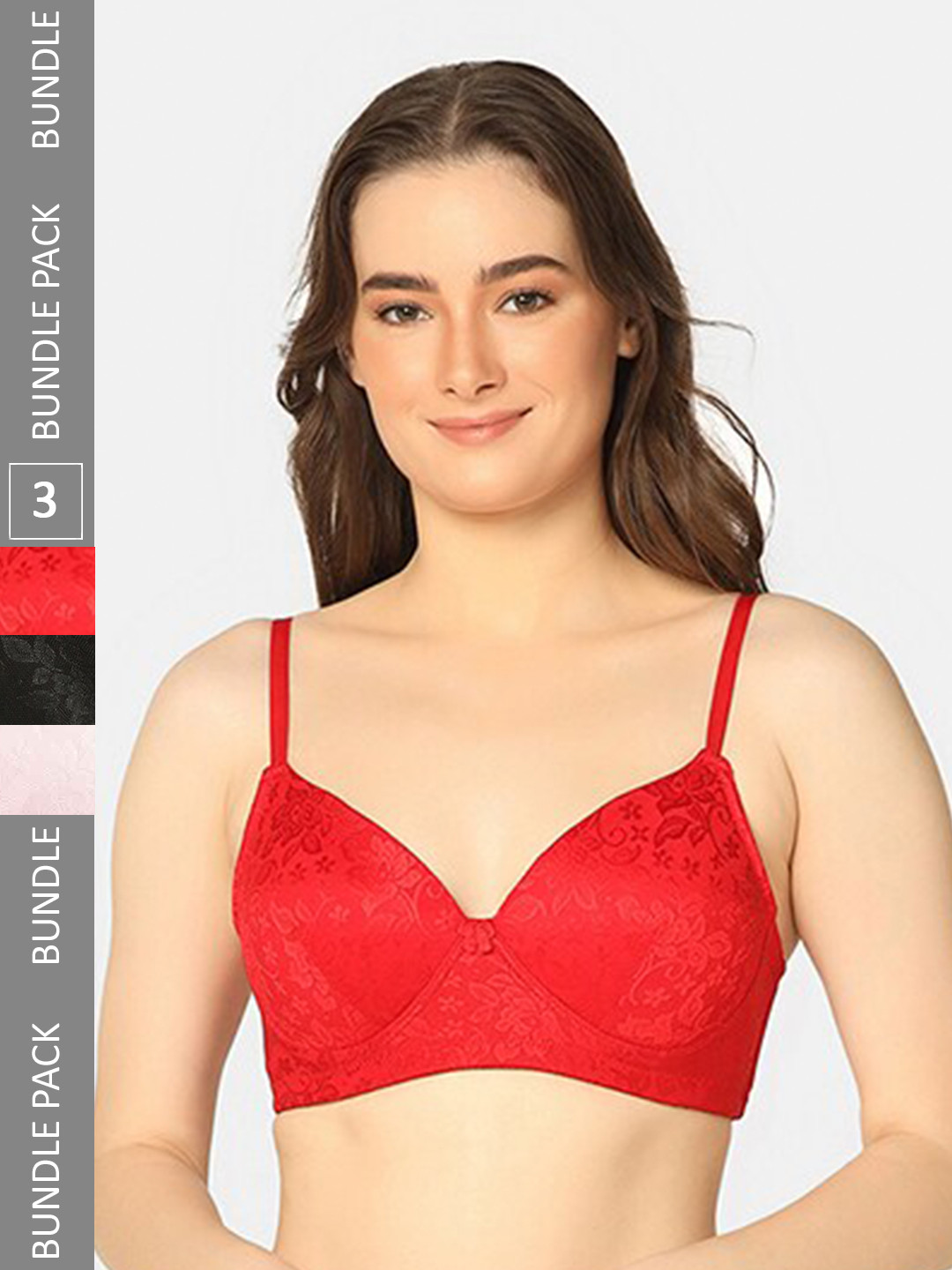Curvy Love Pack Of 3 Floral Self Design Full Coverage T-shirt Bra With All Day Comfort