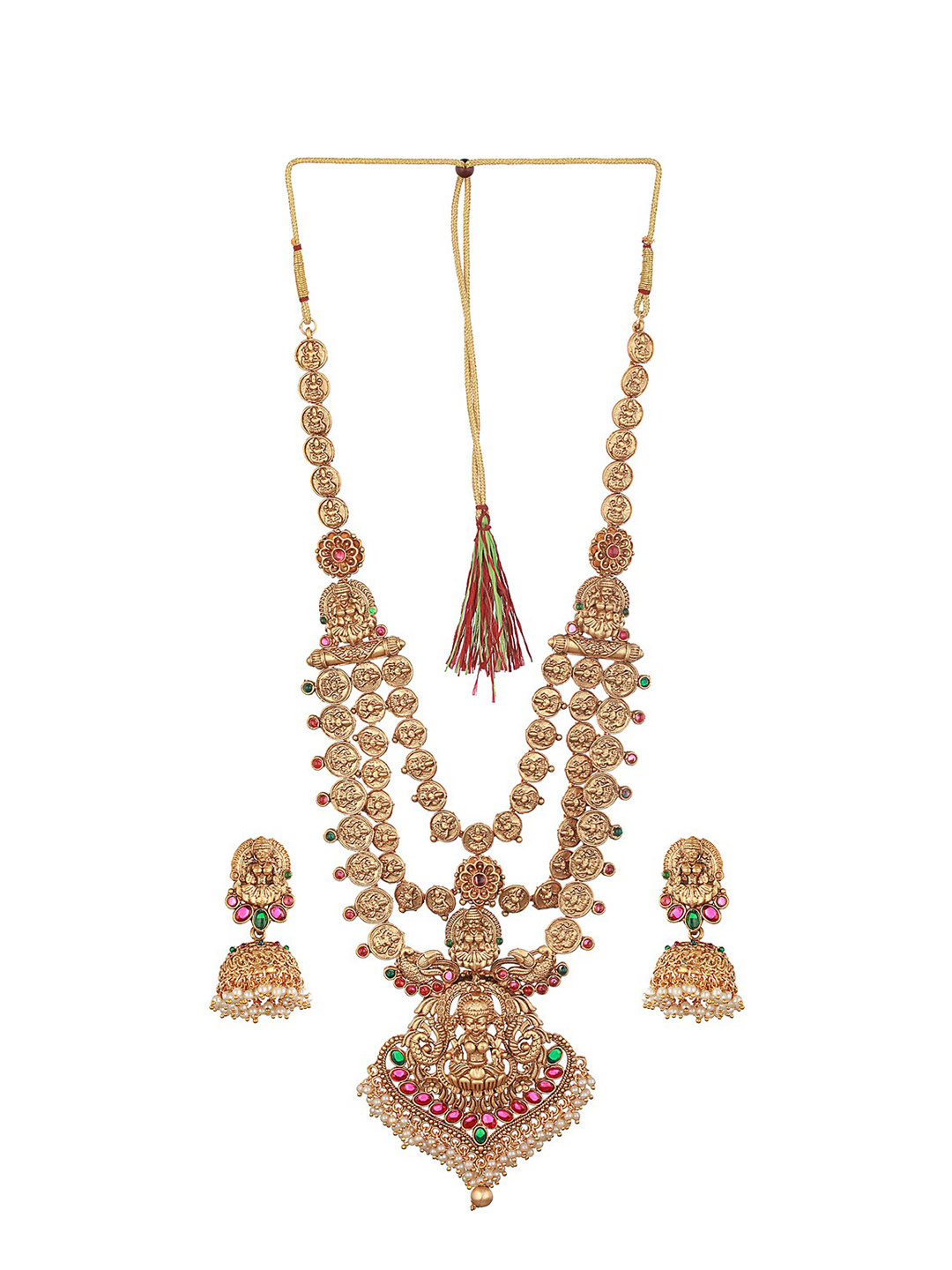 Saraf RS Jewellery 22KT Gold Plated Stone Studded & Beaded Temple  Jewellery Set