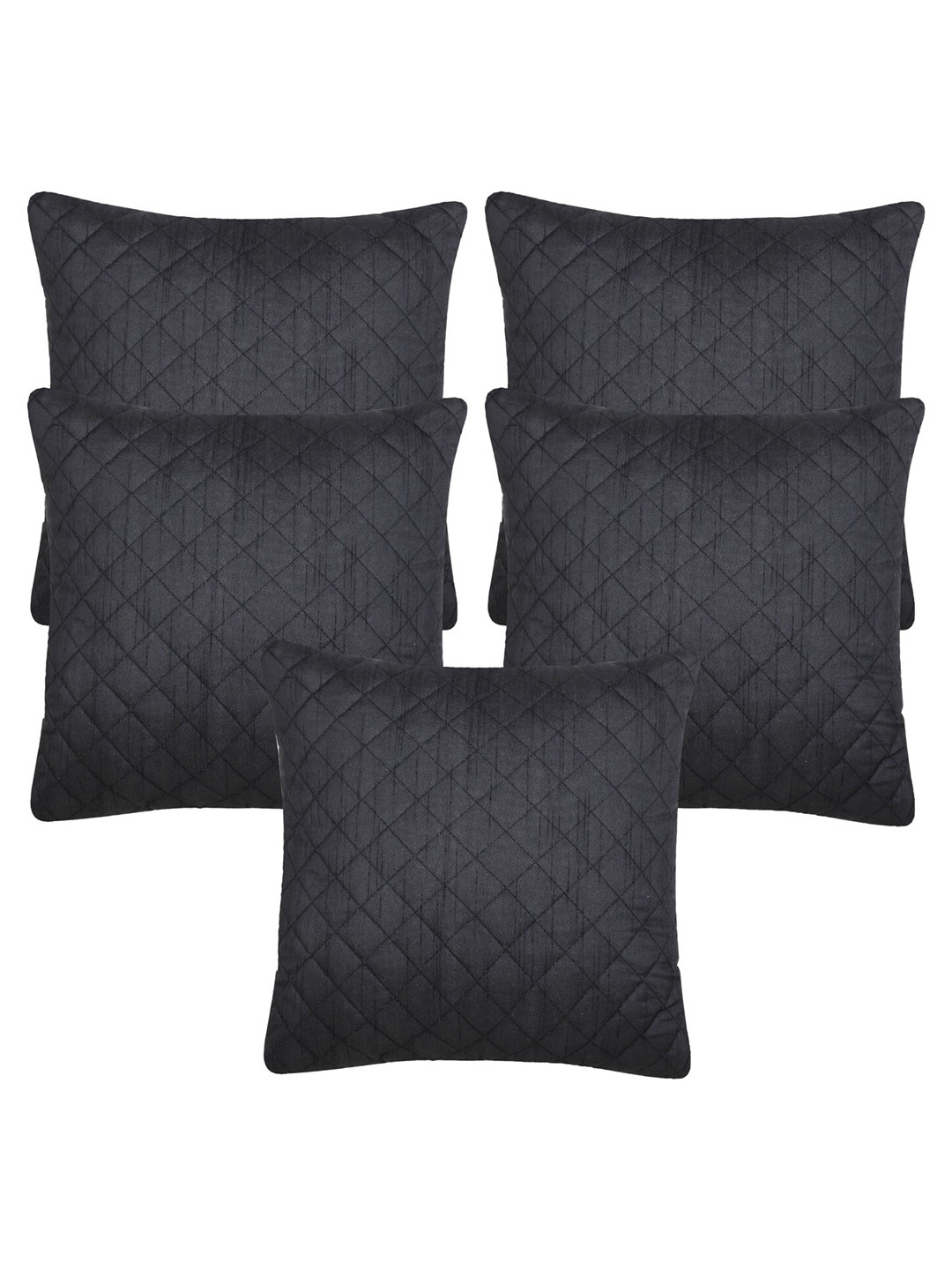 Creeva Black 5 Pieces Geometric Silk Square Cushion Covers