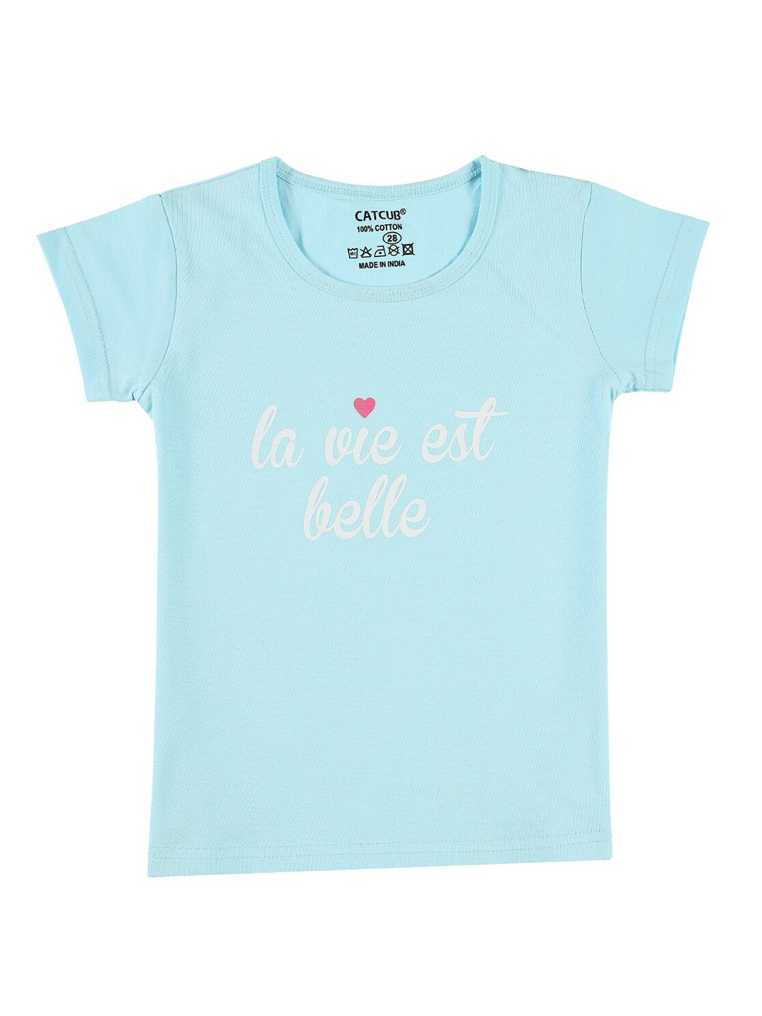 CATCUB Girls Tyography Printed Round Neck Cotton T-shirt