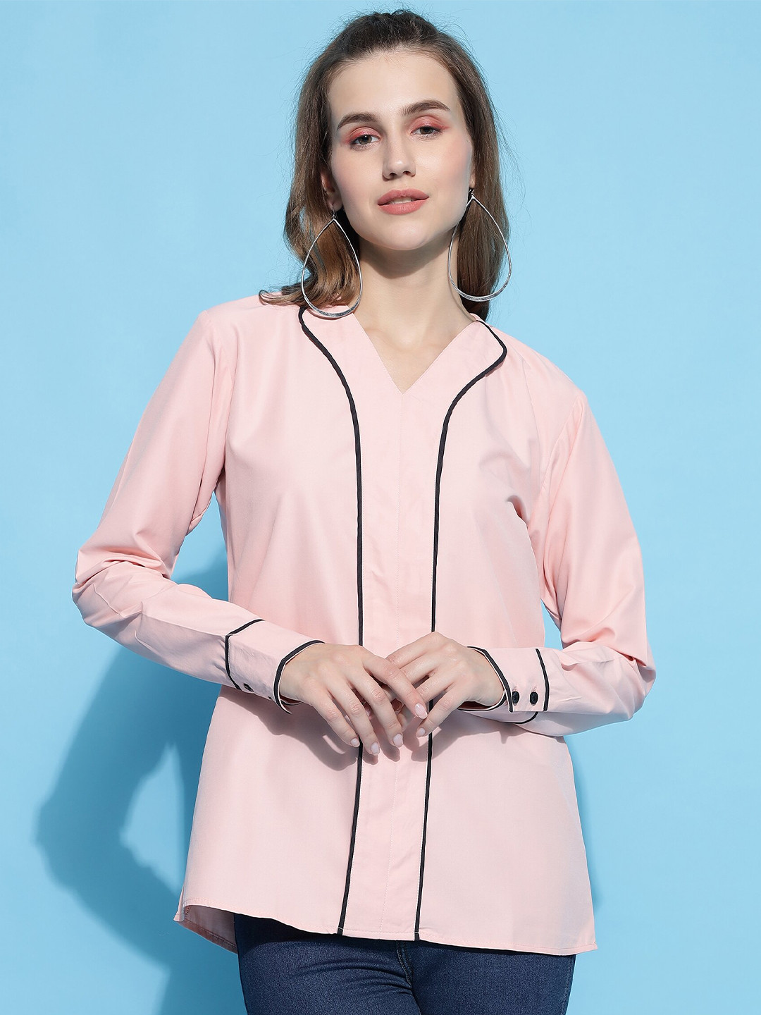 FITHUB V-Neck Cuffed Sleeves Cotton Top