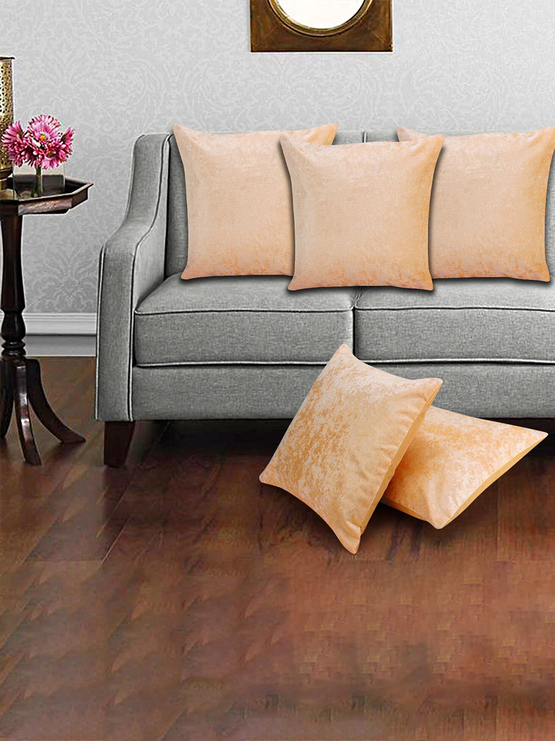 Creeva Gold Velvet Durable 5 Piece Square Cushion Covers -16x16In