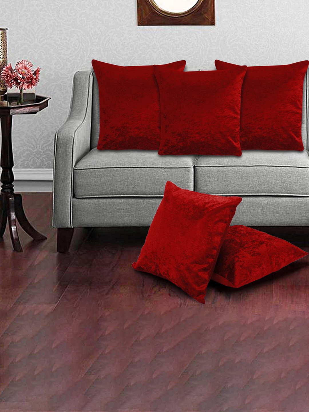 Creeva Maroon 5 Pieces Velvet Square Cushion Covers