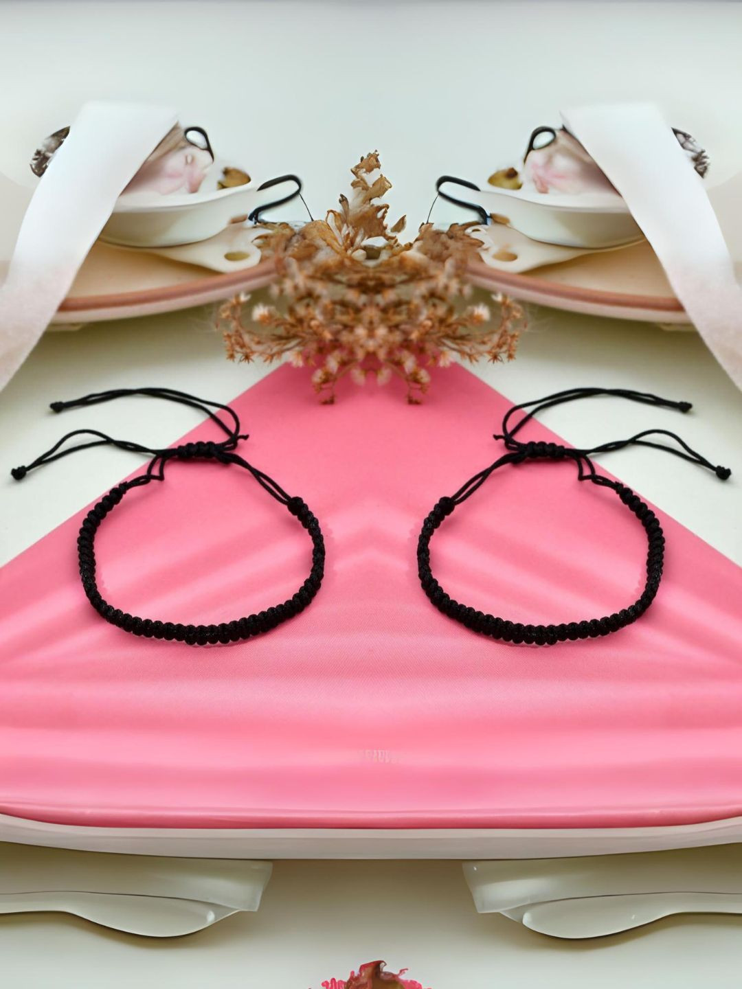 Sanjog Pack of 2 Black Thread Wraparound Bracelets