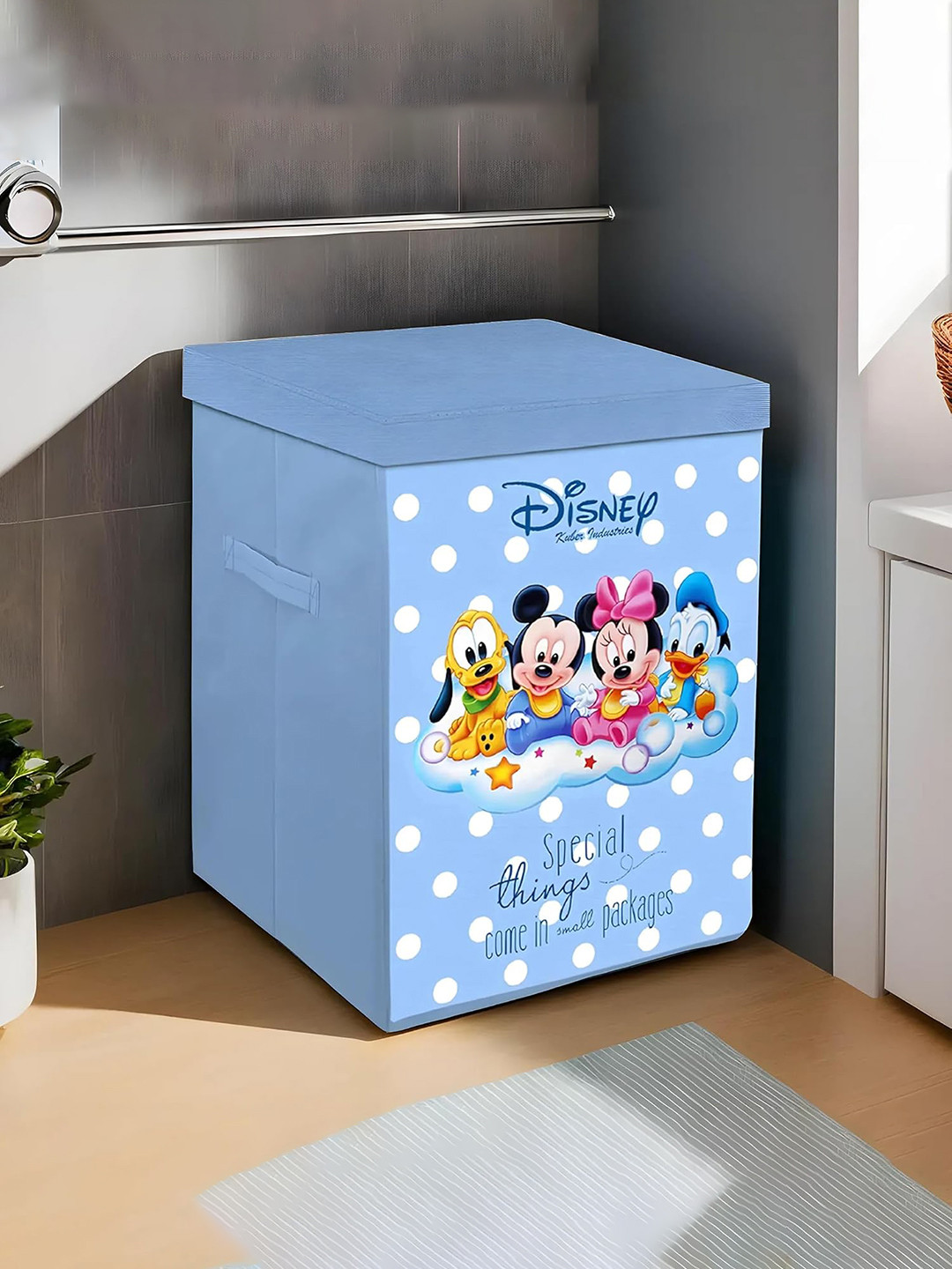 Kuber Industries Blue Disney Kids Team Mickey Print Non Woven Foldable Laundry Basket