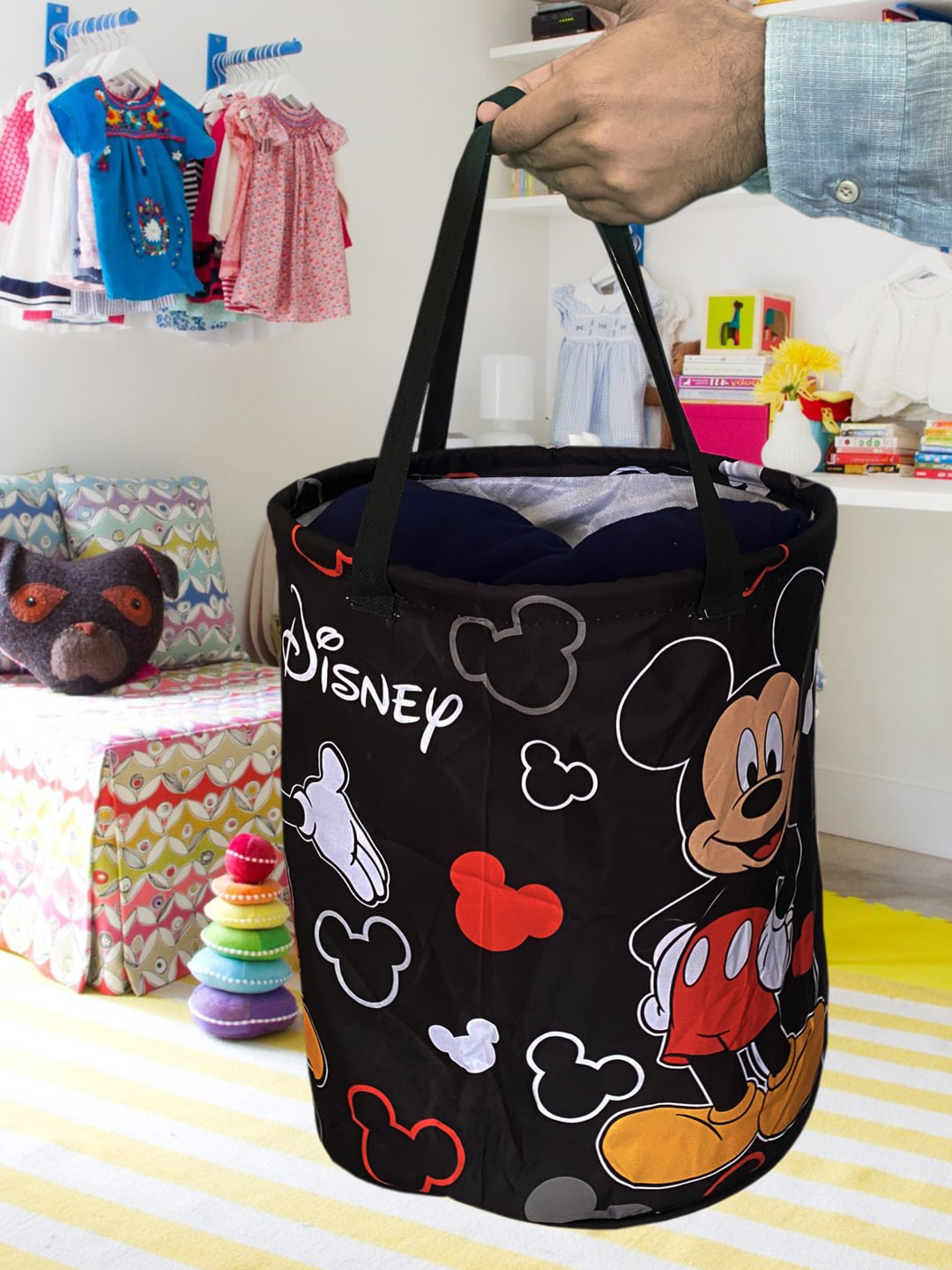 Kuber Industries Black Printed Waterproof Laundry Bags