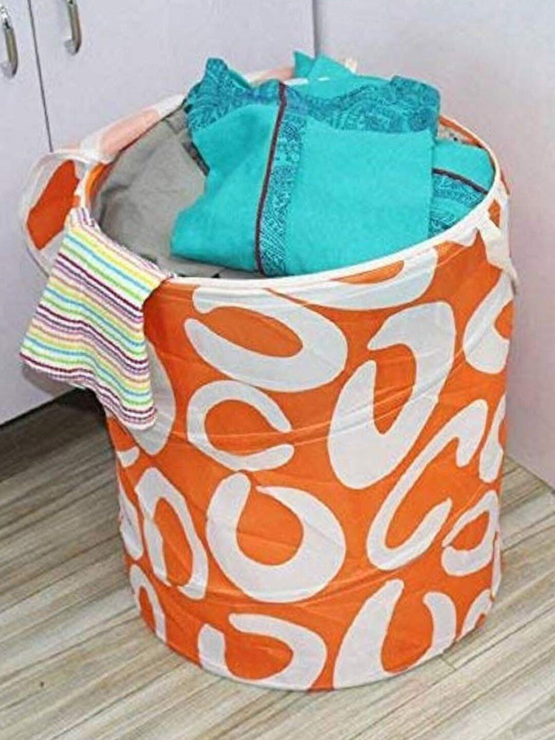 Kuber Industries Orange-Coloured & White 2-Pieces Printed Laundry Bags