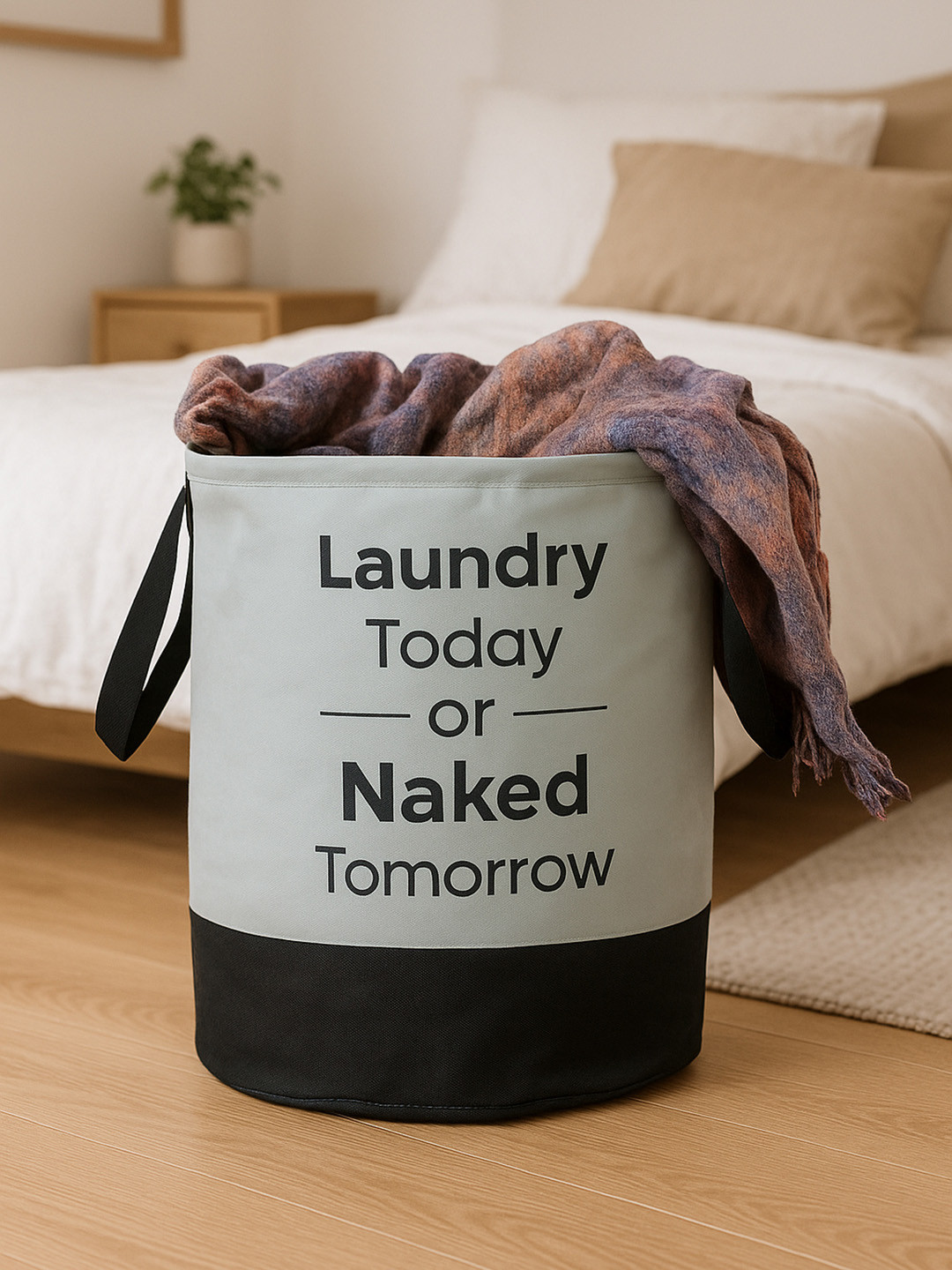 Kuber Industries Grey & Black Printed Foldable Laundry Bag