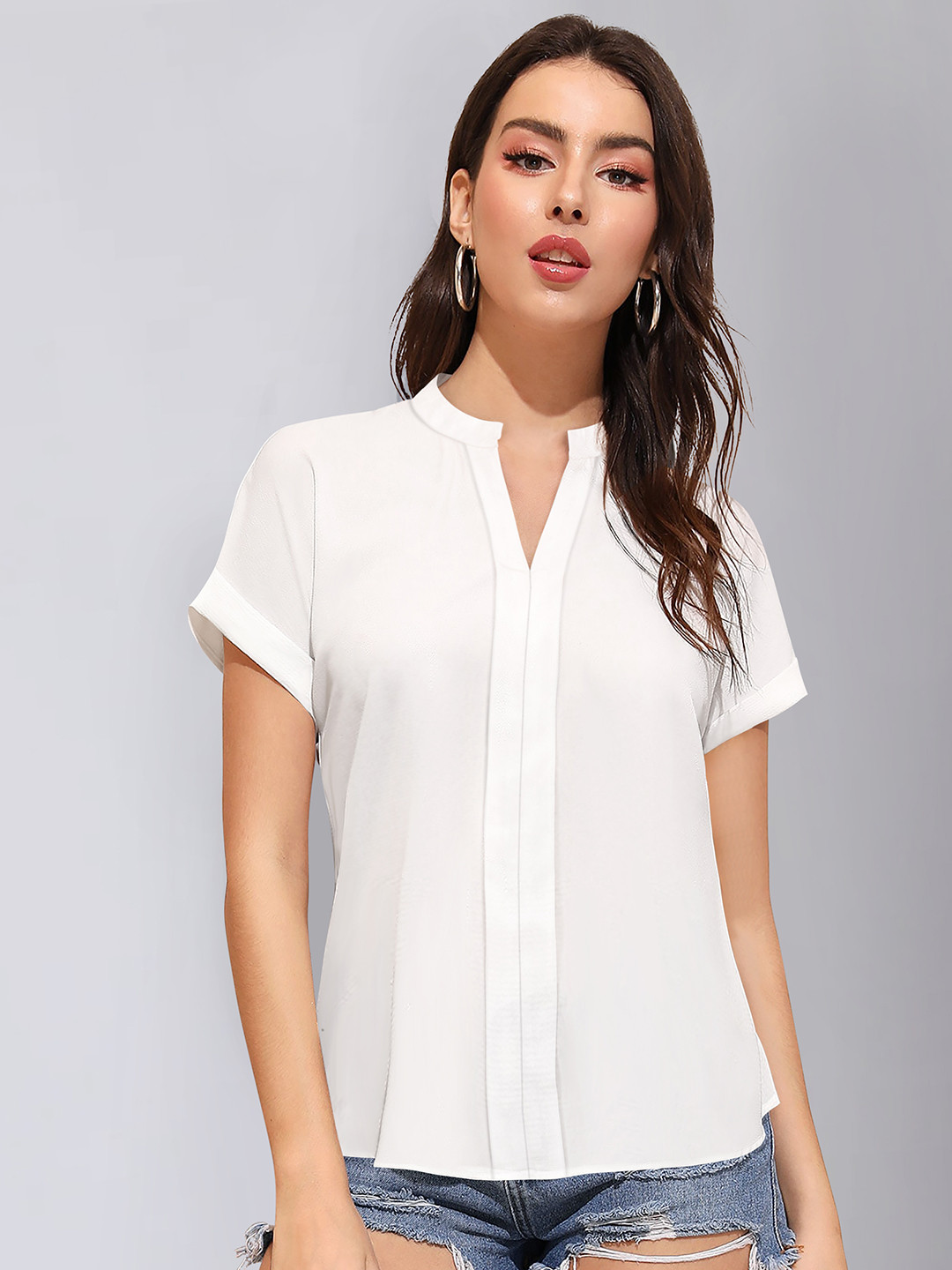 BAESD Women Mandarin Collar Shirt Western Style Top