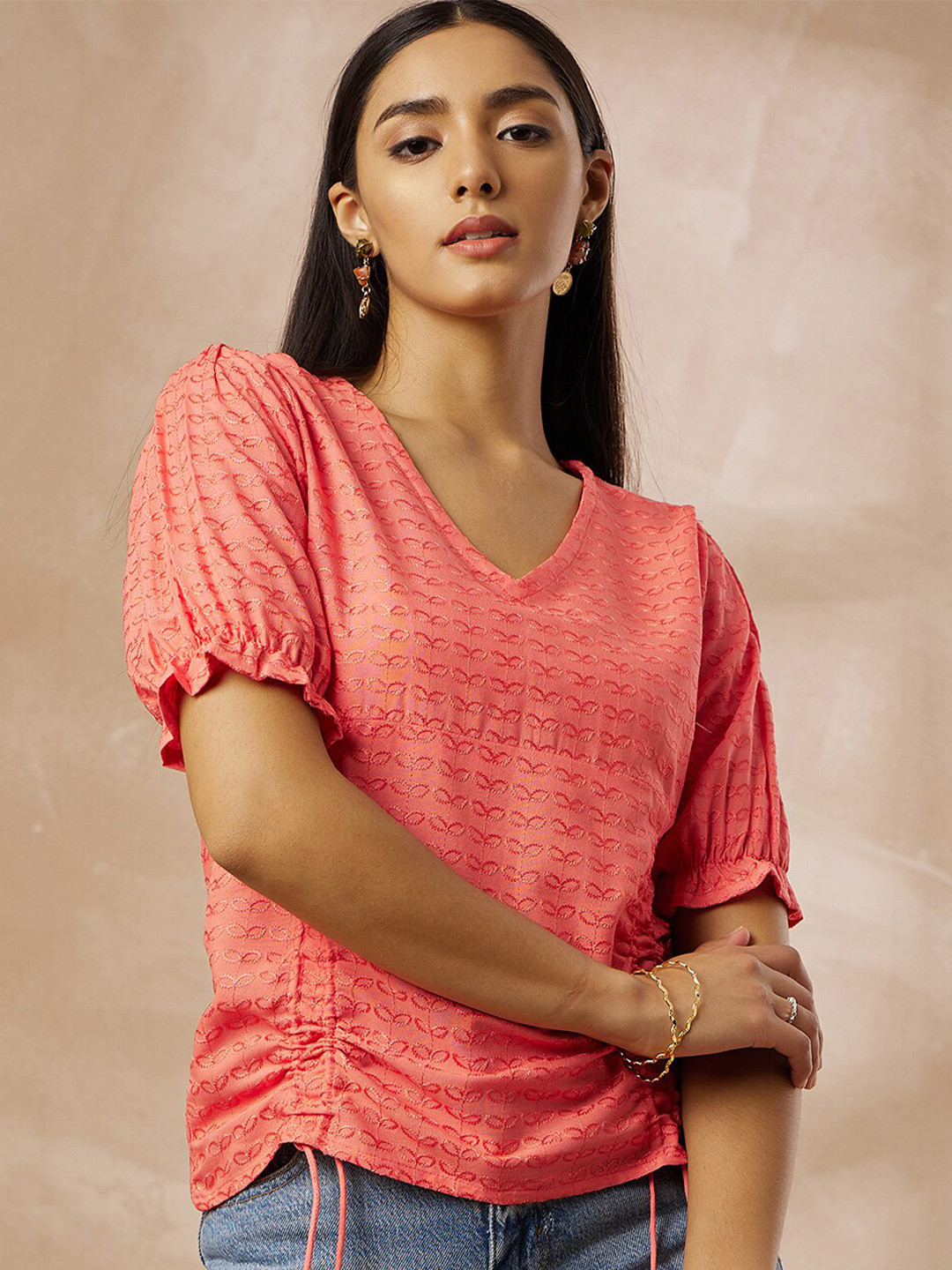 all about you Floral Embroidered Puffed Sleeves Cotton Top