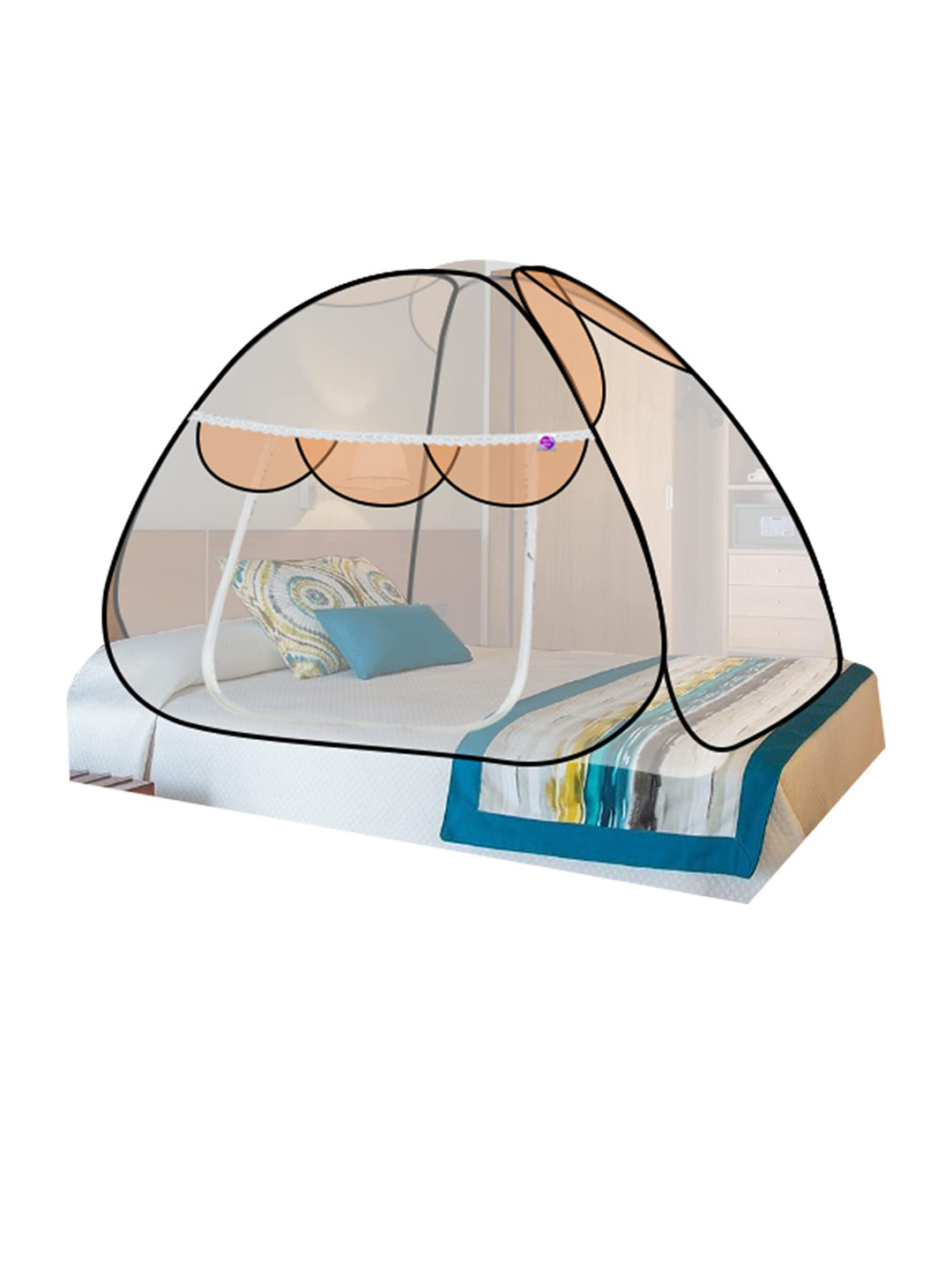 Silver Shine Orange Double Bed King Size Foldable Mosquito Net