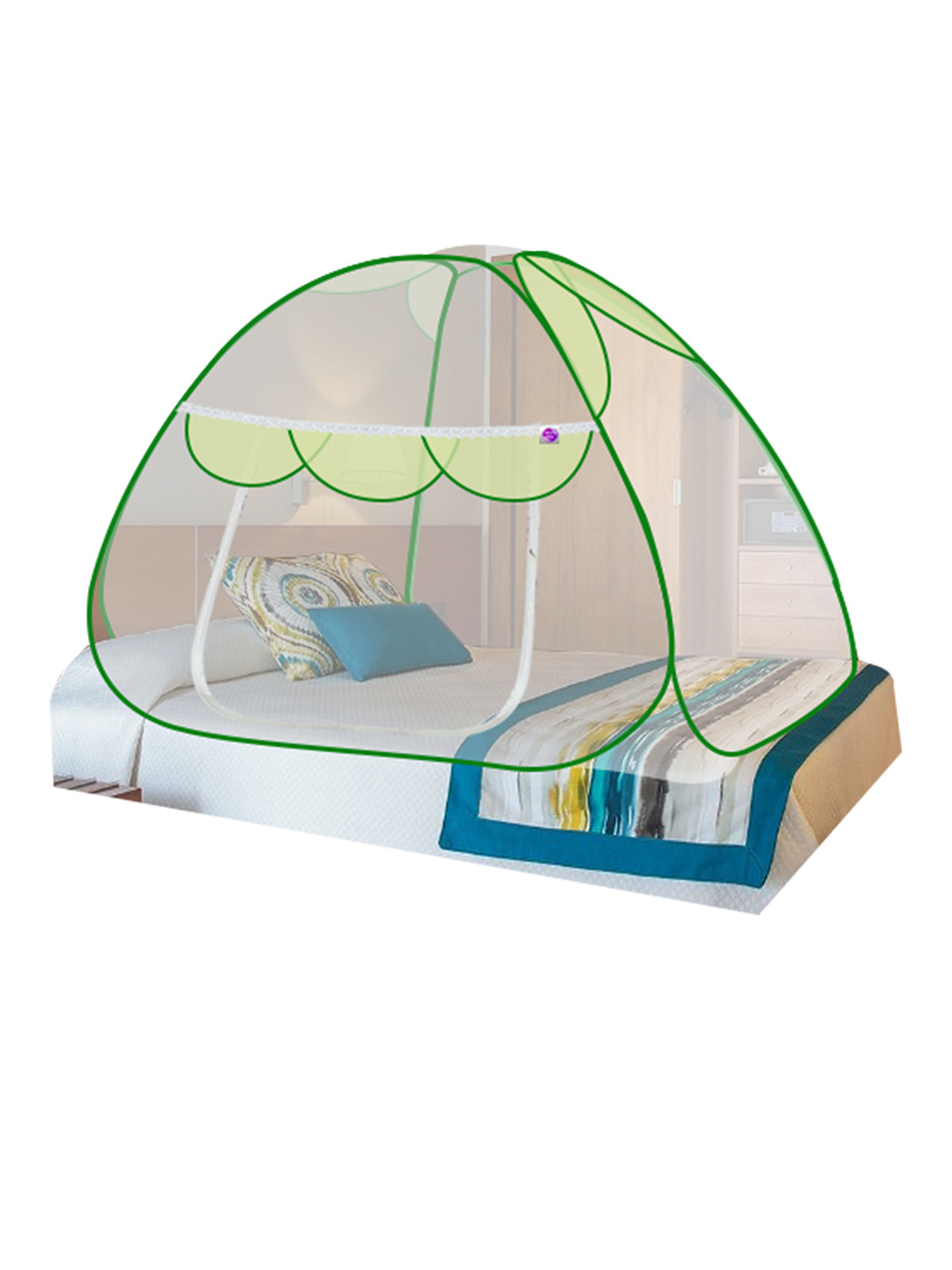 Silver Shine White & Green King Size Foldable Mosquito Net