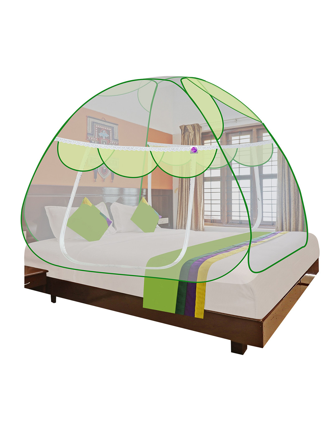 Silver Shine Green Double Bed Foldable Mosquito Net