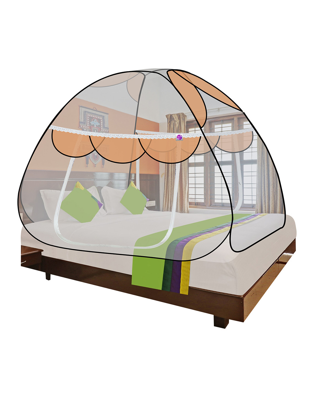 Silver Shine Orange Double Bed Foldable Mosquito Net