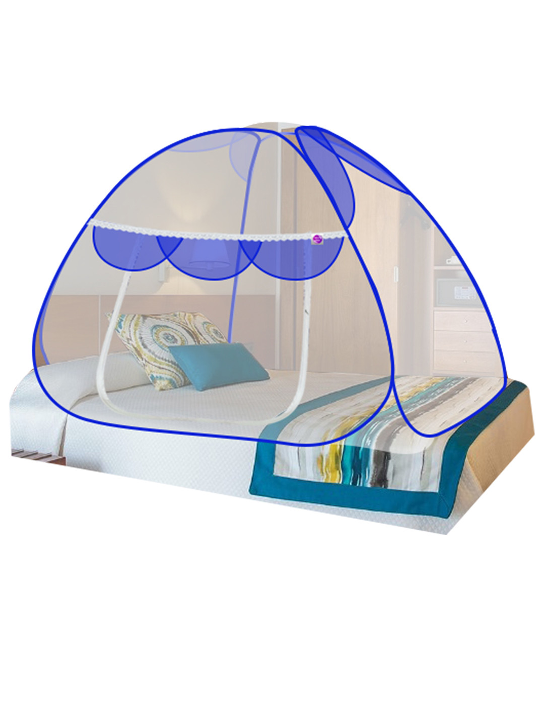 Silver Shine Blue Double Bed Foldable Mosquito Net
