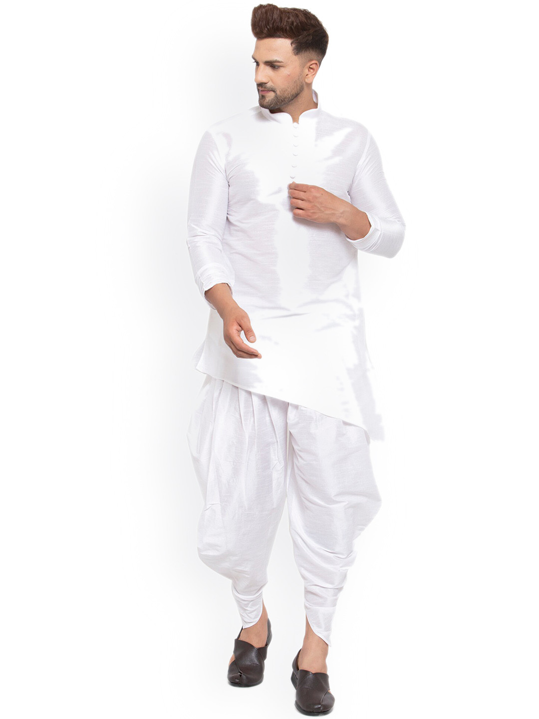 Sydney Heights Mandarin Collar Long Sleeves Art Silk Asymmetric Kurta & Dhoti Pants