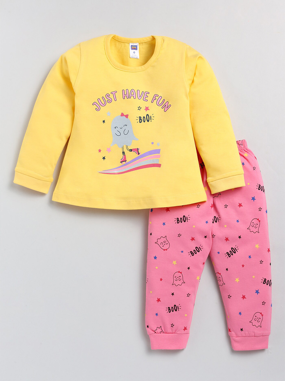 Nottie Planet Girls Graphic Printed Round Neck Long Sleeve Pure Cotton Clothing Set
