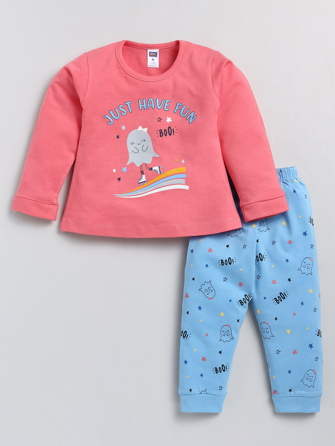 Nottie Planet Girls Graphic Printed Round Neck Long Sleeve Pure Cotton Clothing Set