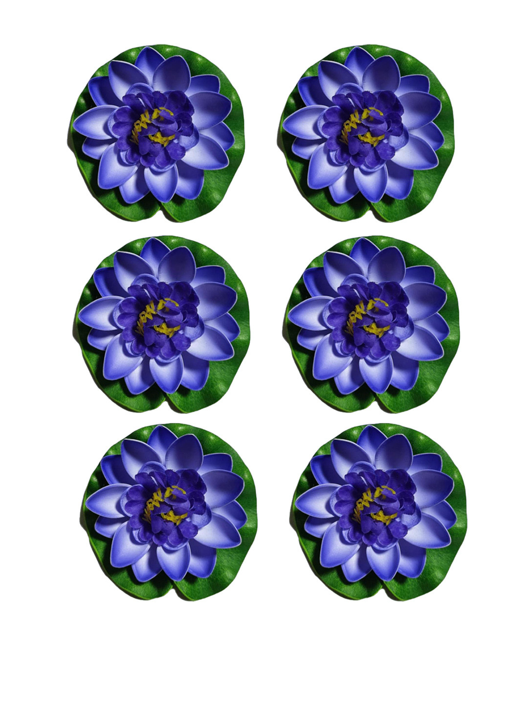 Homesake Blue & Green 6 Pieces Lotus Artificial Flower With Water Lily Pad