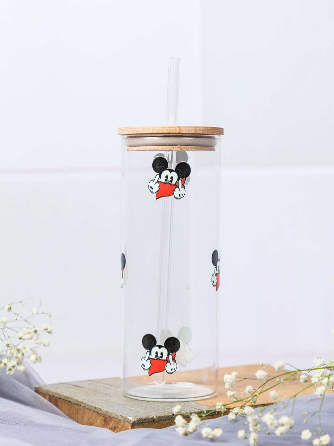 1219 Avenue Transparent Printed Water Glass With Straw & Lid-650 ml