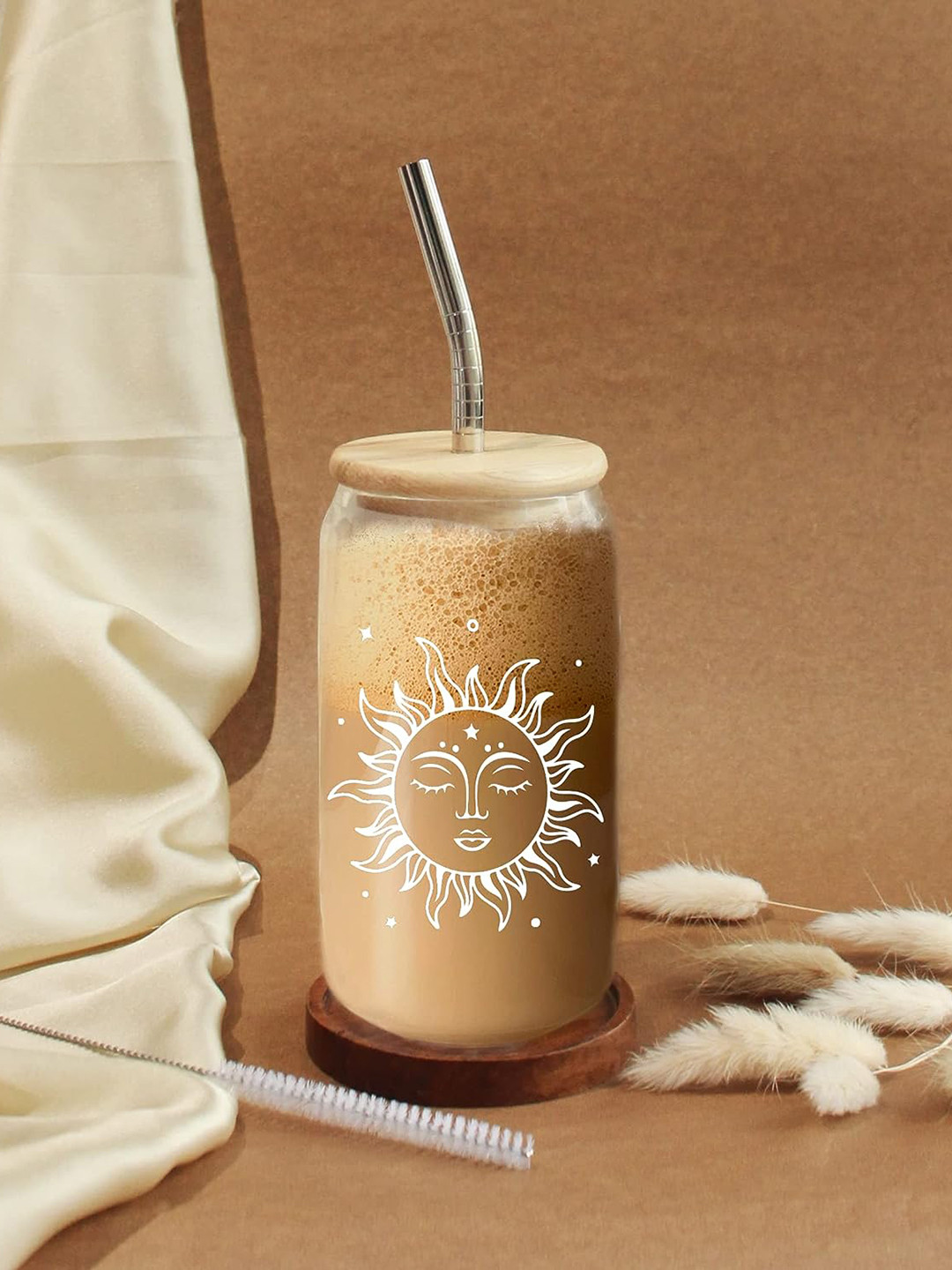 1219 Avenue Transparent Water Glass With Straw & Lid-500 ML