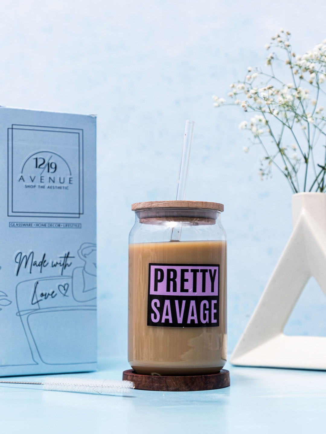 1219 Avenue Transparent Water Borosilicate Glass With Straw & Lid - 500 ML