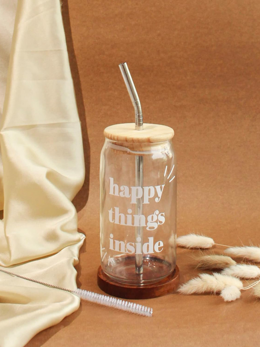 1219 Avenue Transparent Water Glass With Straw & Lid-500 Ml