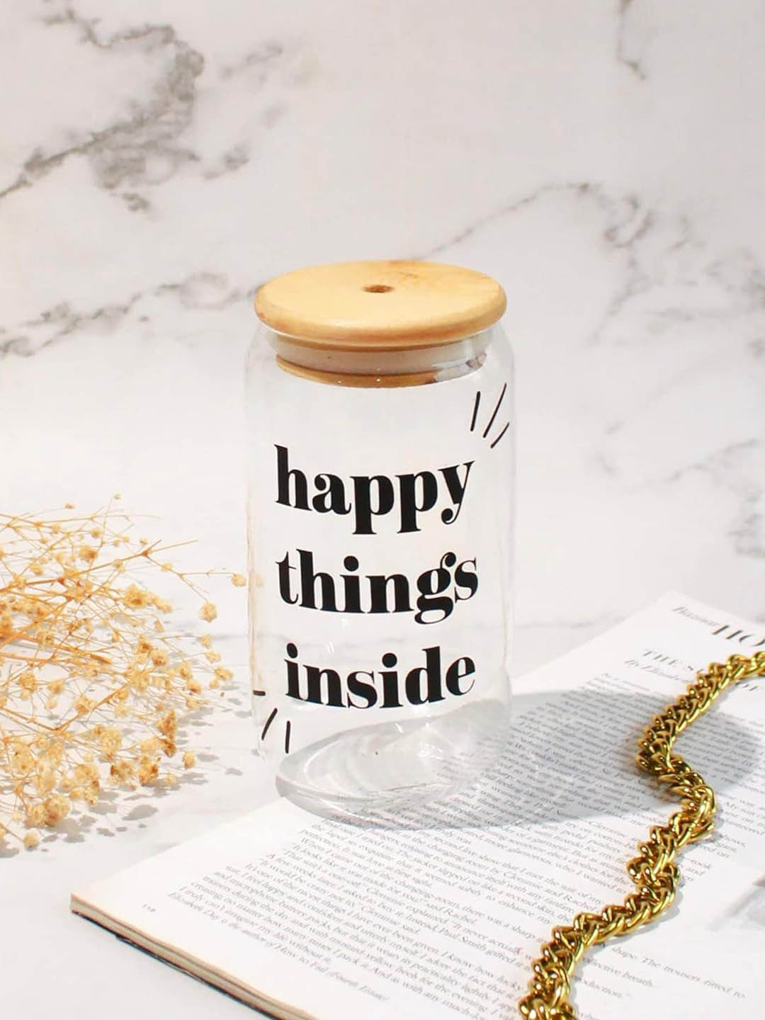 1219 Avenue Black & Transparent Water Glass With Straw & Lid - 500 ML