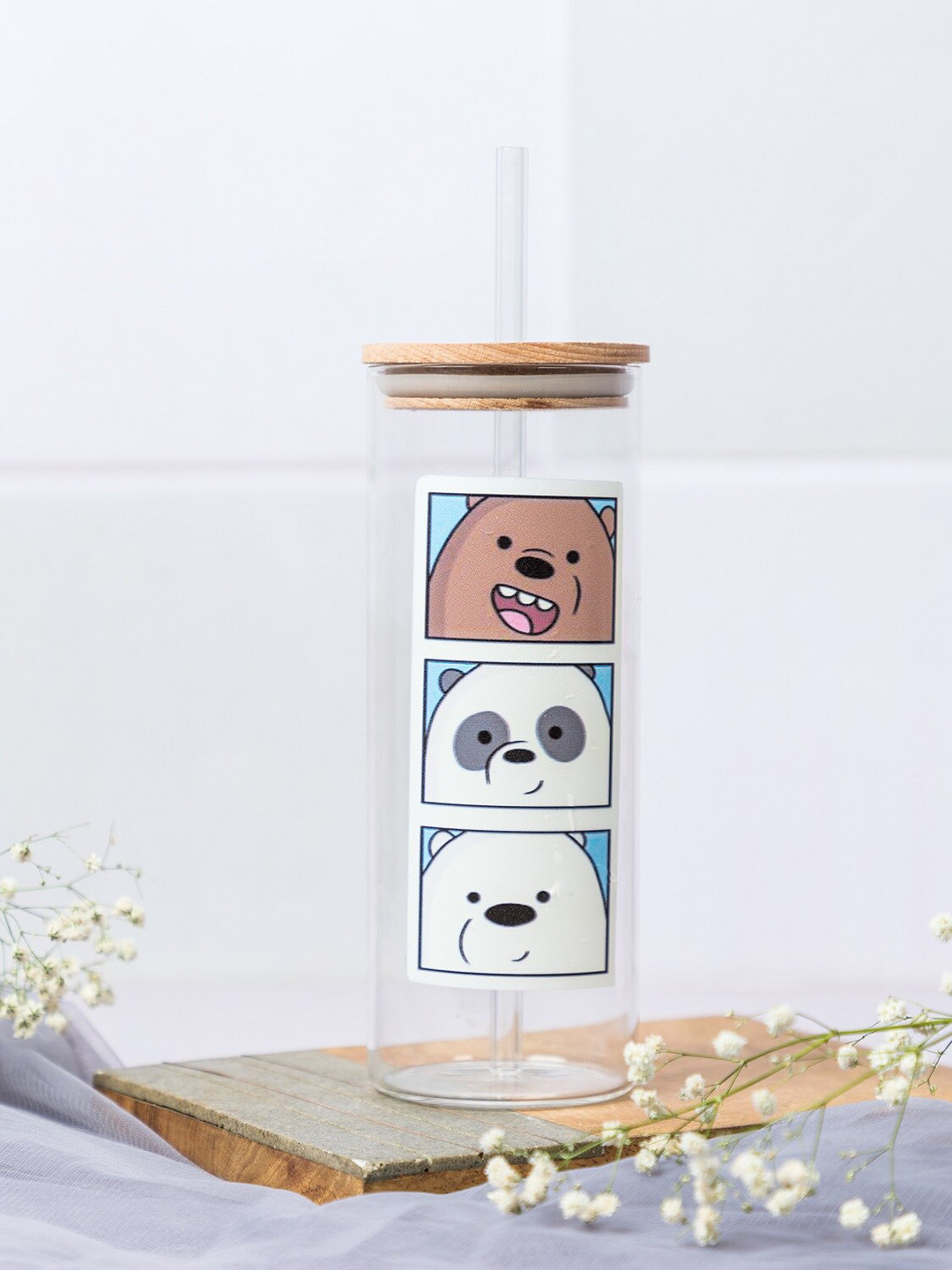 1219 Avenue Transparent Printed Water Glass With Straw & Lid - 650 ML