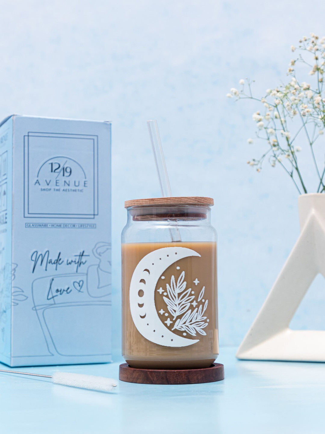 1219 Avenue Transparent Water Glass With Straw & Lid-500 ml