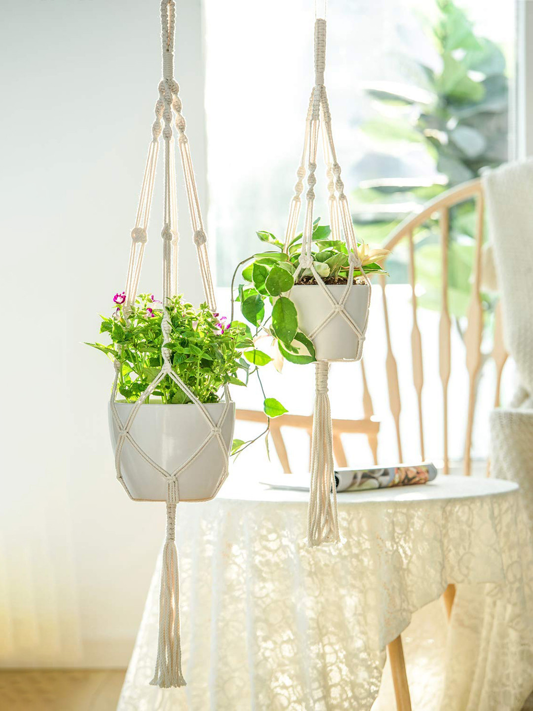 ecofynd Off-White Macrame Plant Hanger