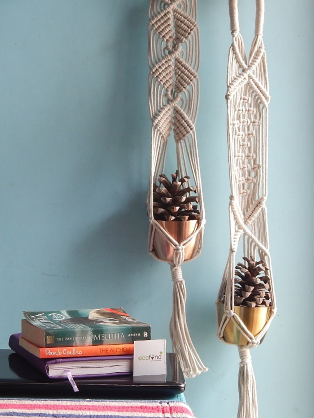 ecofynd Off-White Macrame Plant Hanger Without Pot